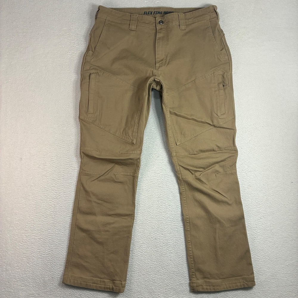 Duluth Trading Co Flex Fire Hose Pants Men 38x32 Tan Cargo Work Utility Canvas